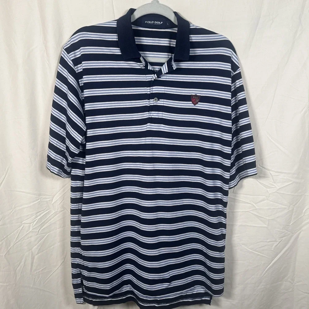 Polo Golf Ralph Lauren Blue Striped Short Sleeve Polo Shirt‎ Lahinch Golf Club L